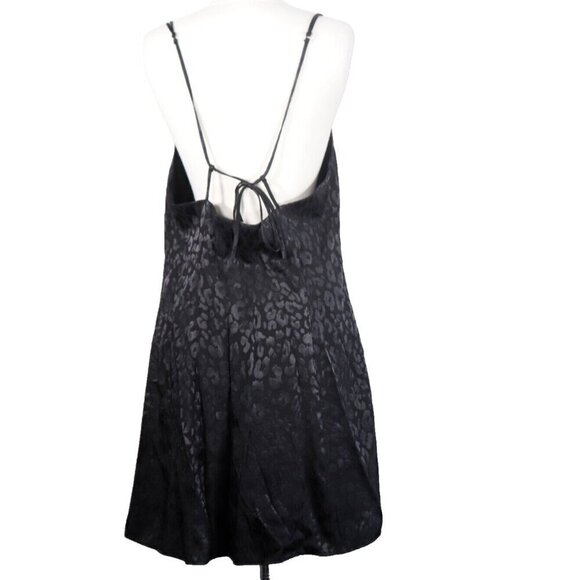 Free People Intimately Women's L Black Bow-Dacious Mini Slip Dress Leopard Print - Picture 5 of 8